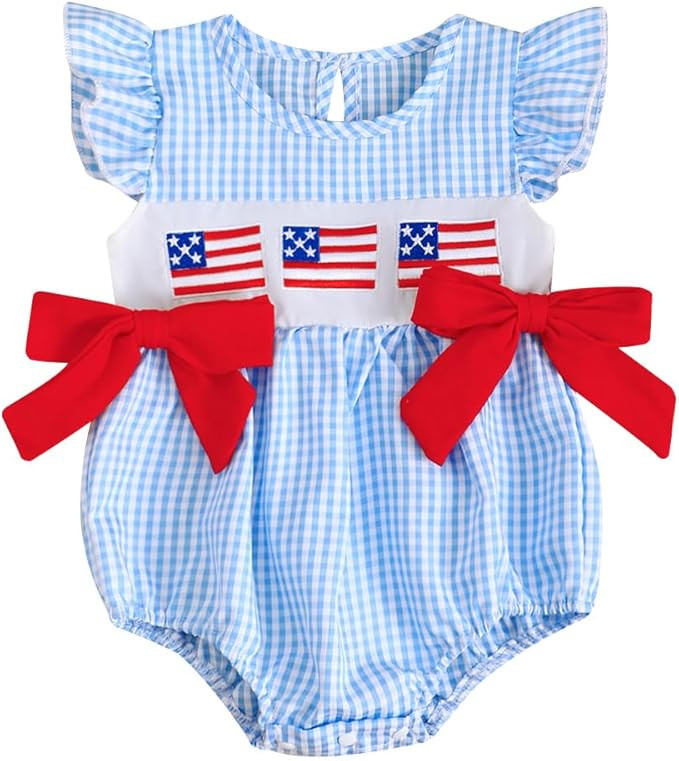 My First Christmas Baby Girl Outfit Infant Plaid Bubble Romper Shamrock Embroidery Irish Day Spri... | Amazon (US)
