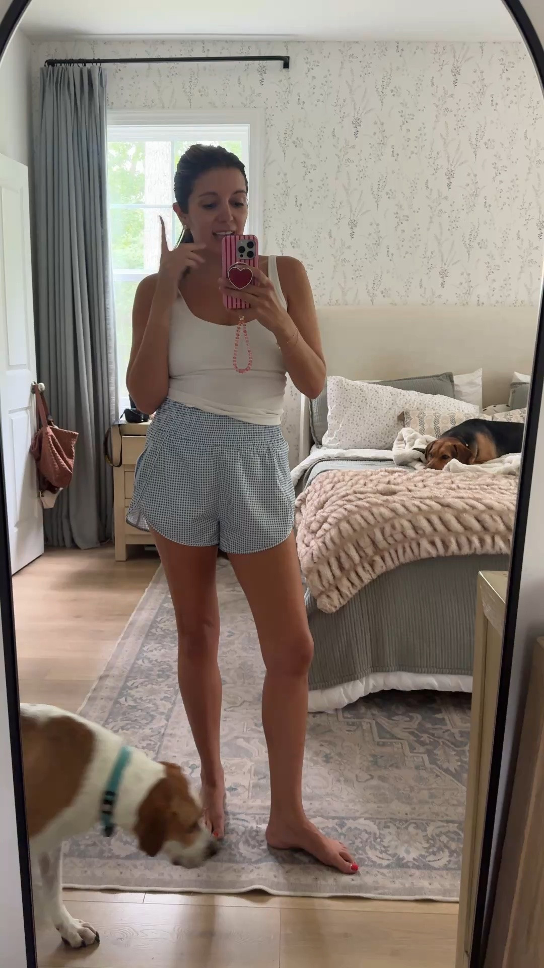 Gingham workout shorts in a size medium. Tank in a small. I’m 5’7” and a typical 4.

#LTKActive #LTKOver40 #LTKTall