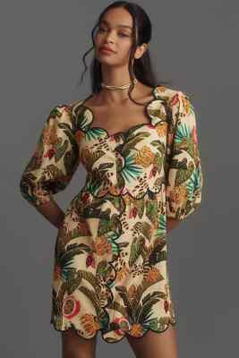 Farm Rio Anthropologie XLP NWT Square-Neck Scallop-Trim Blouse Dress Linen XL P | eBay | eBay US