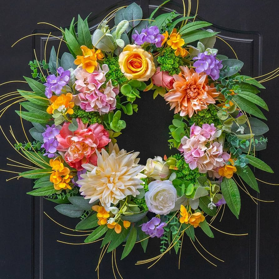 Summer Wreaths for Front Door, Soomeir 24 Inch Spring Door Wreath with Hydrangea, for All Seasons... | Amazon (US)