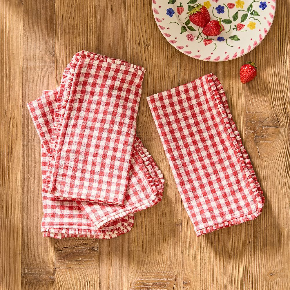 Gingham Cotton Ruffle Napkins, Set of 4 | GreenRow