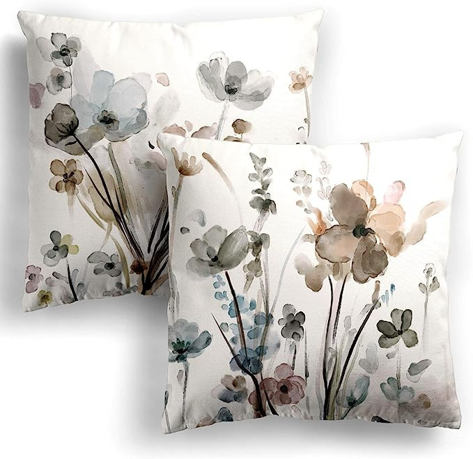 KKVEE Flower Throw Pillow Covers 18x18 Set of 2, Flowers Pillow Cushion Cases, Modern Decorative ... | Amazon (US)
