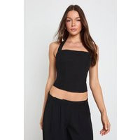 boohoo Women's Halter Strap Tailored Corset Top in Black | Size: 12 | Polyurethane/Woven | boohoo (US & Canada)
