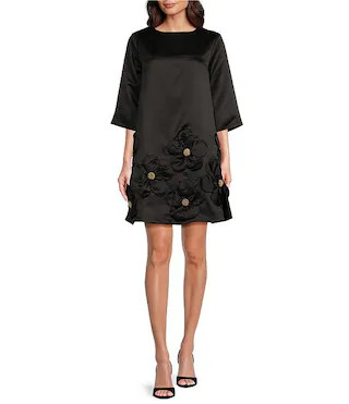 FRANCES VALENTINE Edie Tafetta Floral Applique 3/4 Sleeve Dress | Dillard's | Dillard's