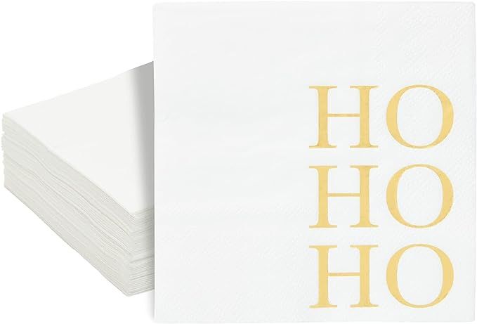 Amazon.com: 50 Pack Christmas Cocktail Napkins for Dessert, Holiday Party Supplies, Gold Ho Ho Ho... | Amazon (US)