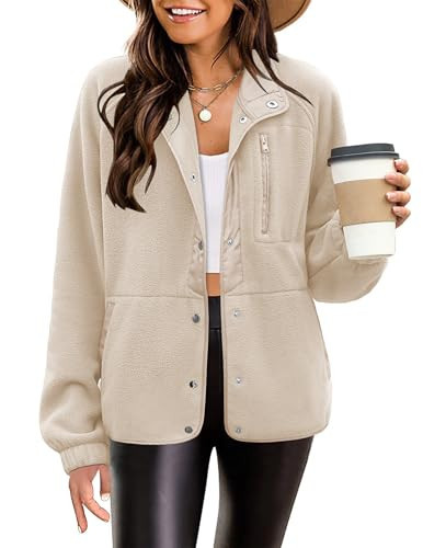 Zeagoo Women's Fleece Sherpa Jacket Long Sleeve Solid Color Coat with Stand Collar and Pockets Plus Size | Amazon (US)
