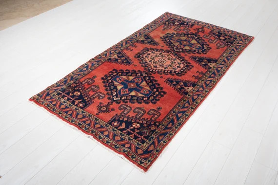 Read the full title
    Flash Sale - Vintage Rug Faded Orange Red Blue 6' 11" x 3' 7" Hand-Knotte... | Etsy (US)