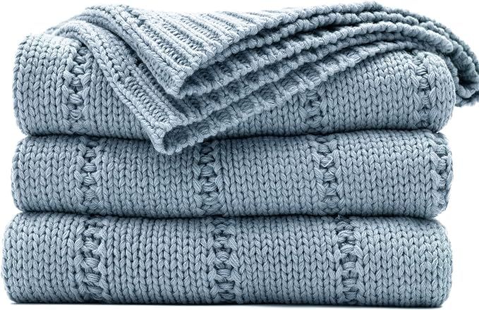 RECYCO Cable Knit Blue Throw Blanket for Couch, Super Soft Warm Cozy Decorative Knitted Throw Bla... | Amazon (US)