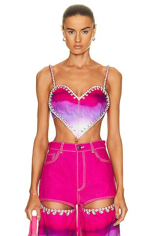Crystal Trim Ombre Denim Heart Top | FWRD 