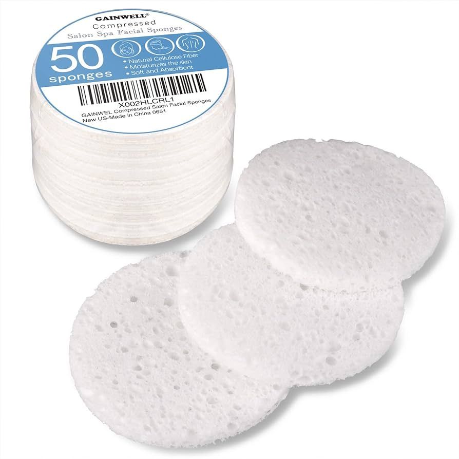 50-Count Compressed Facial Sponges, GAINWELL White Cellulose 100% Natural Cosmetic Spa Sponges fo... | Amazon (US)