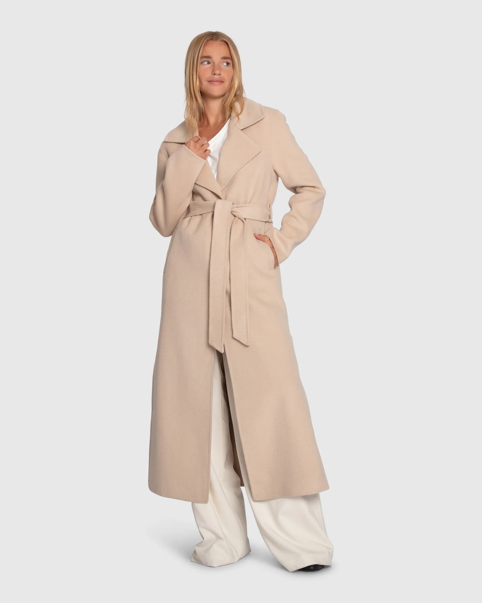 Ex-Boyfriend Wool Blend Maxi Coat - Pale Oat | Belle and Bloom