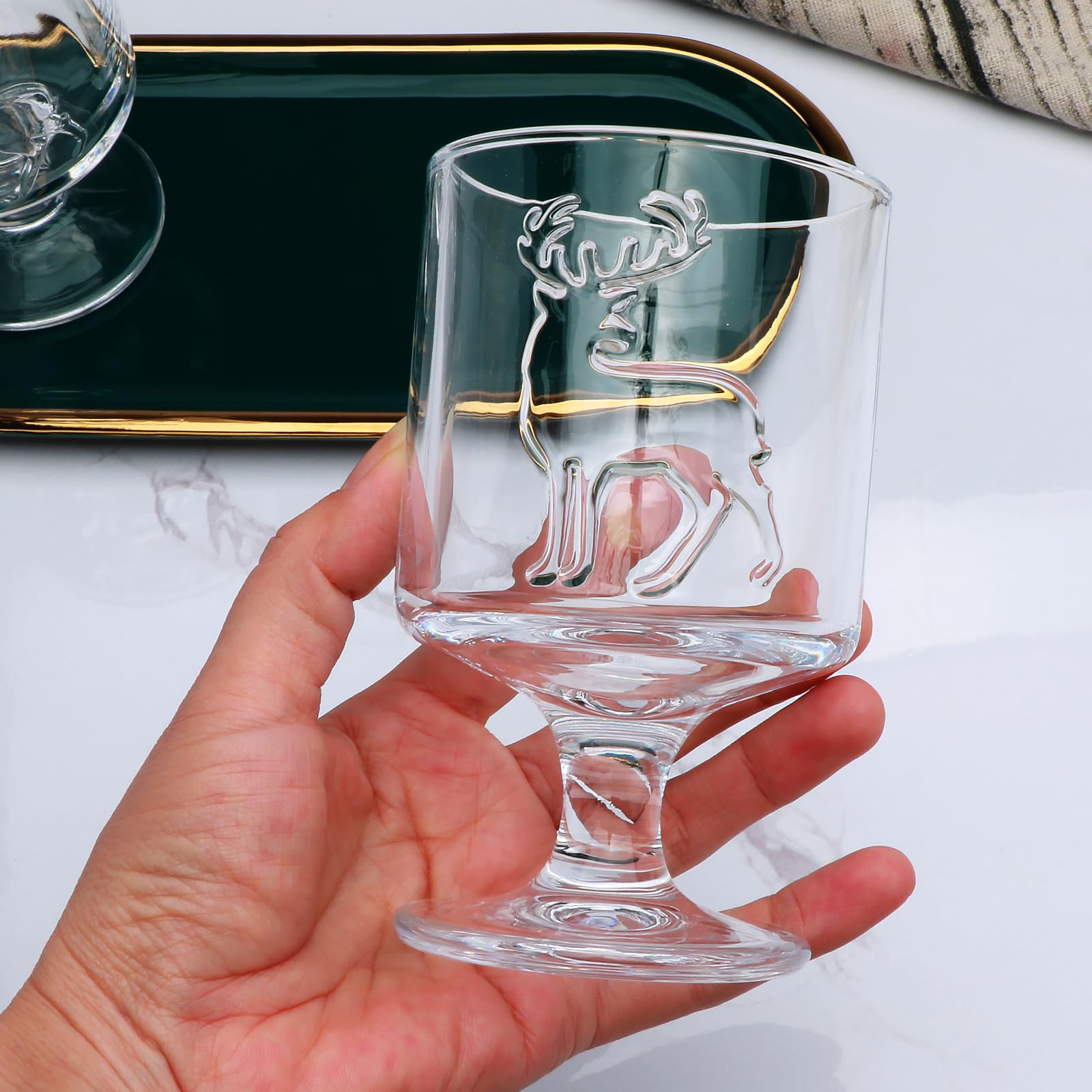 Vintage 8oz Wine Glasses,Cute Embossed Moose Water Goblet Set of 4,Charming Christmas 250ml Short... | Amazon (US)