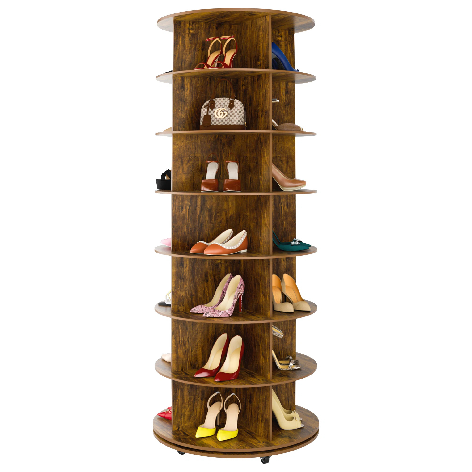 7-Tier Rotating Shoe Rack Tower 360 With Wheels, 66.9In Spinning Shoe Tower, Revolving Shoe Rack,... | Wayfair North America