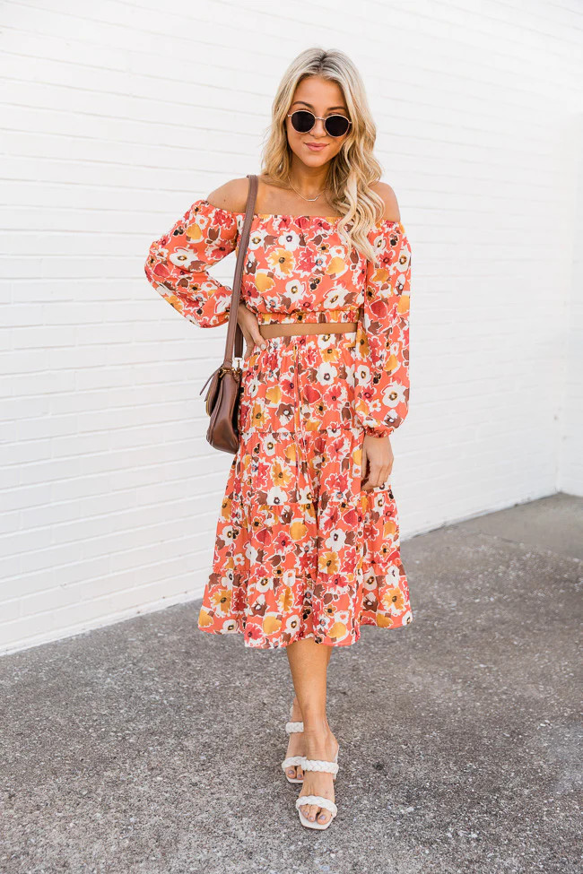 Good Morning Tiered Multi Floral Midi Skirt FINAL SALE | Pink Lily