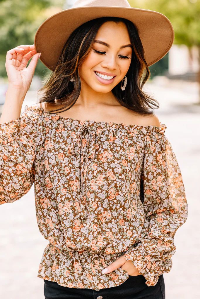 Open To Love Mocha Brown Ditsy Floral Blouse | The Mint Julep Boutique