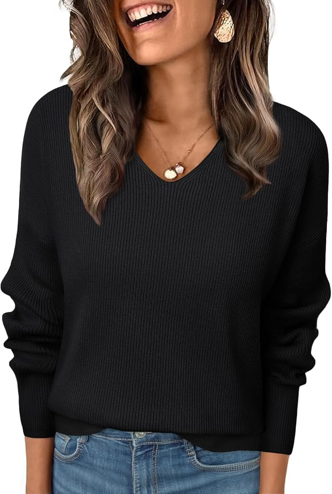 LILLUSORY Womens V Neck Sweater Long Sleeve Shirts Fall Fashion Clothes 2025 Knit Trendy Slim Fit... | Amazon (US)