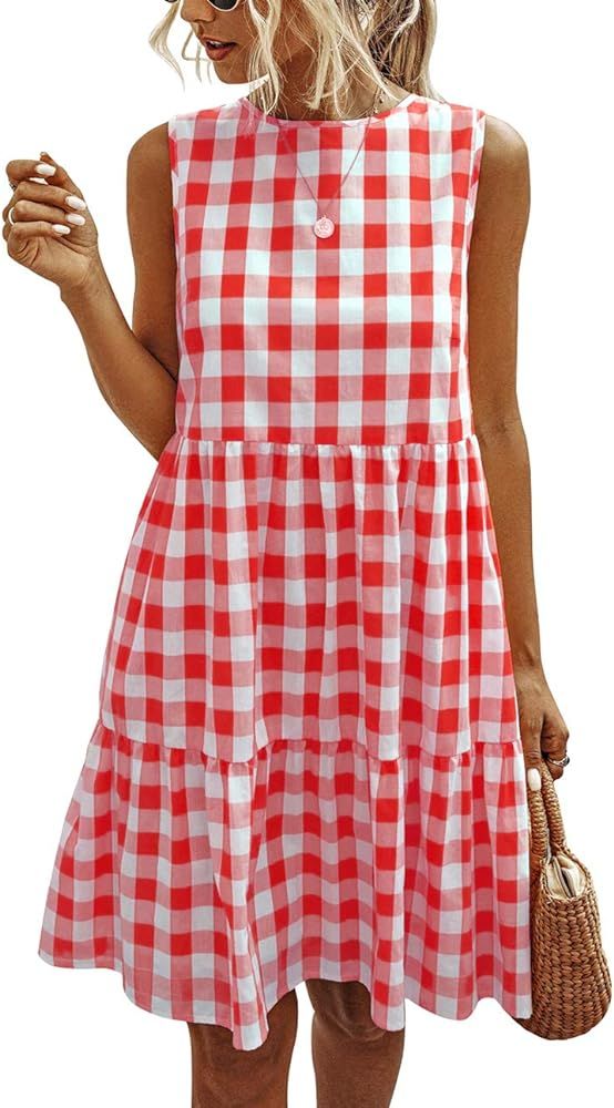 Casual Plaid Sleeveless Dress | Amazon (US)