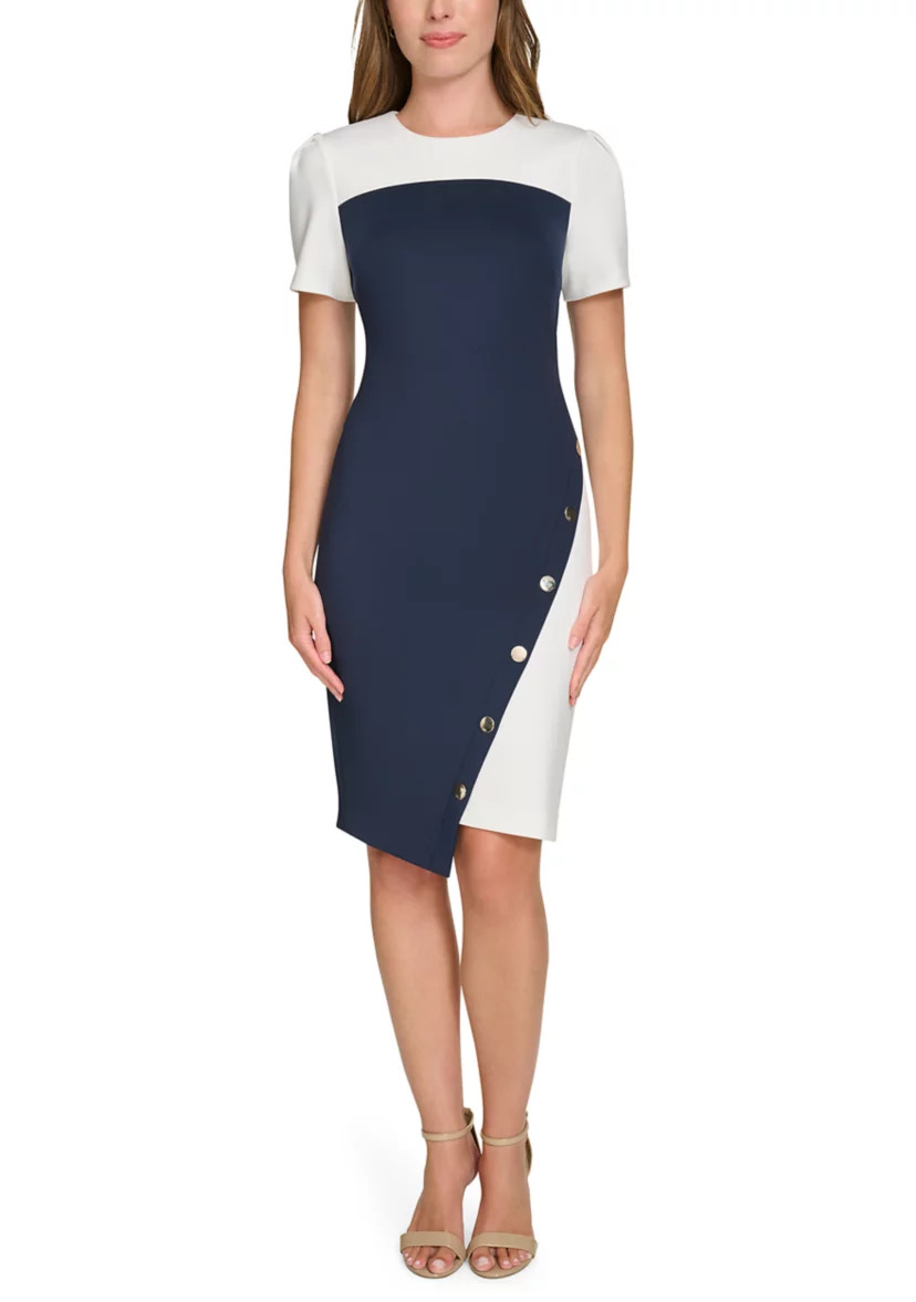 Women's Puff Sleeve Color Block Sheath Dress | Belk
