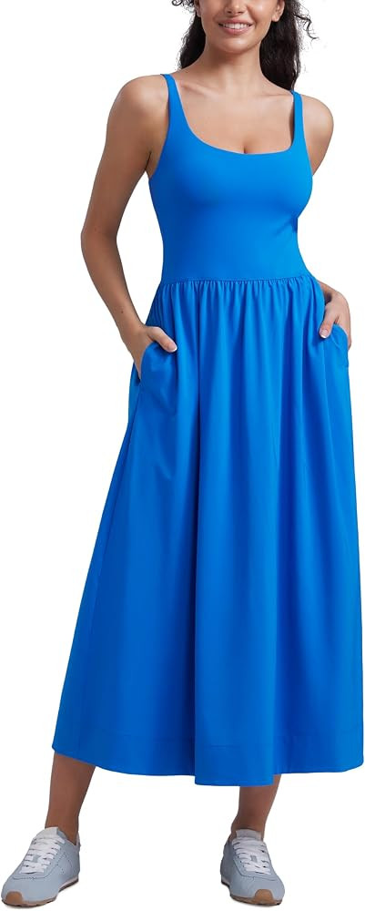 CRZ YOGA Square Neck Maxi Dress for Women - Flowy Sleeveless Padded Travel Casual Outfits with Si... | Amazon (US)