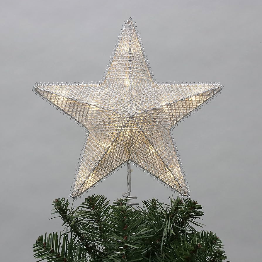 PHILIPS 11.5" 2-Layer Silver Metallic String Star Treetopper with Coil - 3 Functions with Control... | Amazon (US)