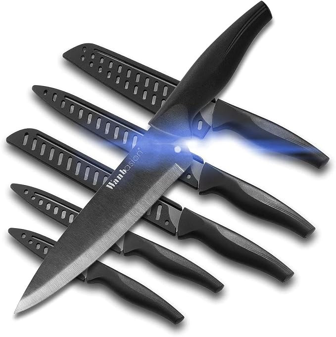 Wanbasion Black Stainless Steel Knife Set, Sharp Kitchen Knife Set Professional, Kitchen Knife Se... | Amazon (US)