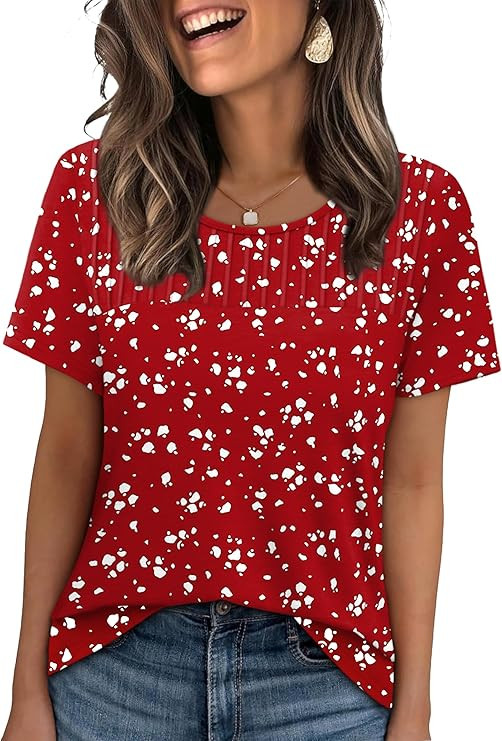 OFEEFAN Womens Shirts Summer Tops Crewneck Short Sleeve Blouses Dressy Casual Spring Fashion Plus... | Amazon (US)