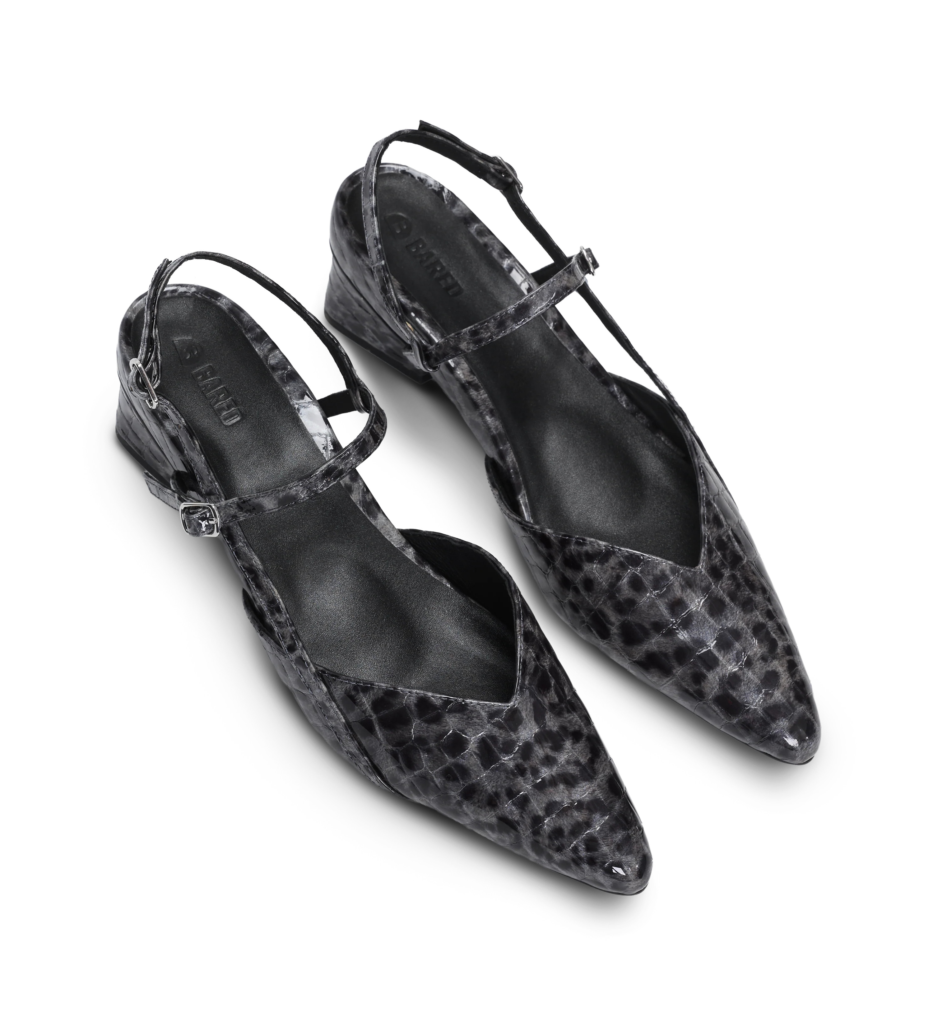 Nene 2 Smoke Grey Croc Emboss Patent Leather Low Heels | Bared Footwear | Bared Footwear