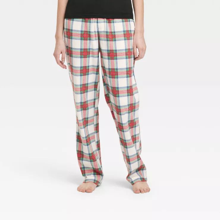 Women's Holiday Tartan Plaid Fleece Matching Family Pajama Pants - Wondershop™ Cream | Target