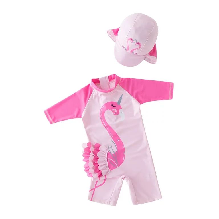 Kid Girls Chic Rash Guard Swimsuit Pool Party Swim Wear Beach Bathing Suit (Pink Swans, 4T) | Walmart (US)