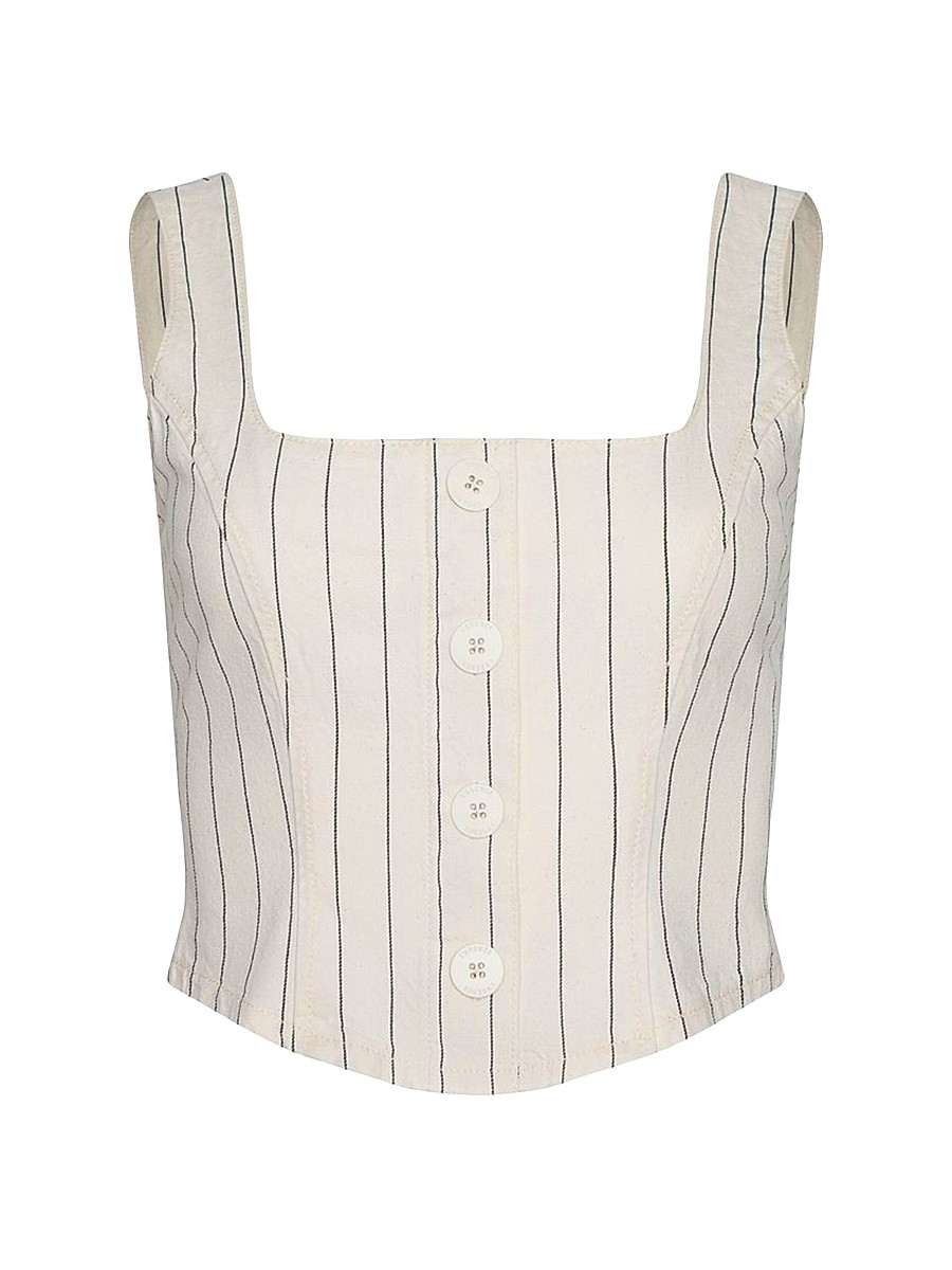 Women's Saga Pinstriped Cotton Tank - Ecru Navy Stripe - Size 0 | Saks Fifth Avenue