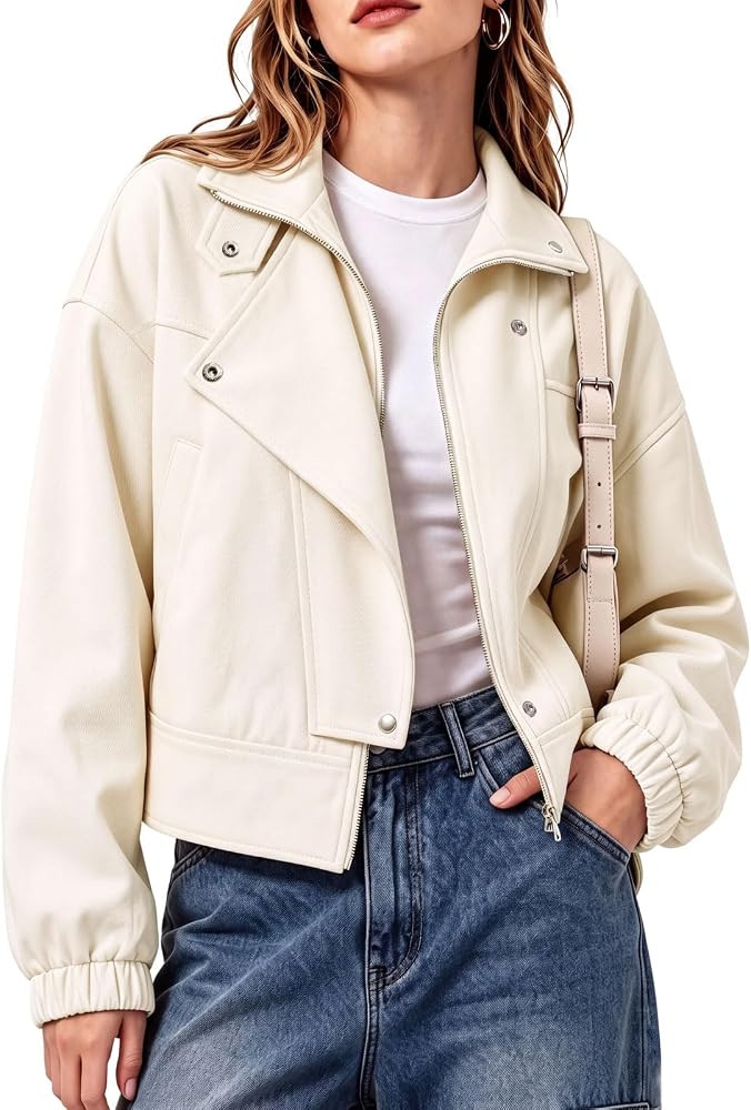 Tankaneo Womens Cropped Moto Jacket With Hidden Front Zipper | Amazon (US)