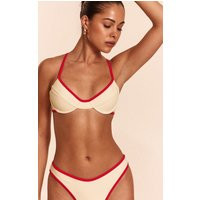 Cream Contrast Red Binding Underwired Bikini Top | PrettyLittleThing US
