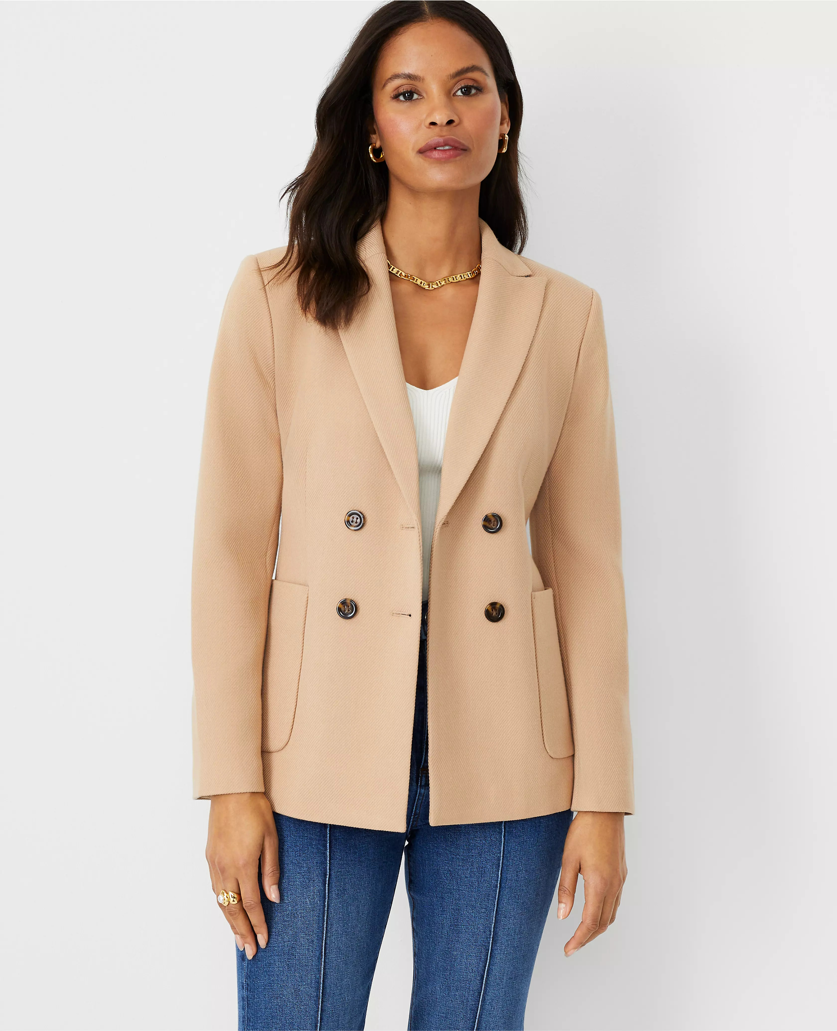 The Fitted Double Breasted Blazer in Twill | Ann Taylor (US)