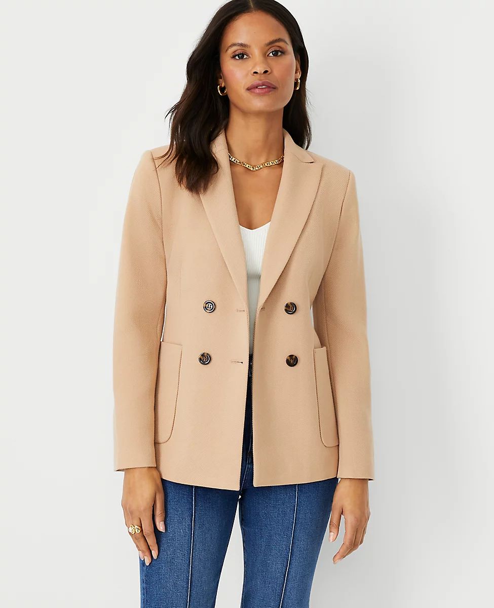 The Fitted Double Breasted Blazer in Twill | Ann Taylor (US)