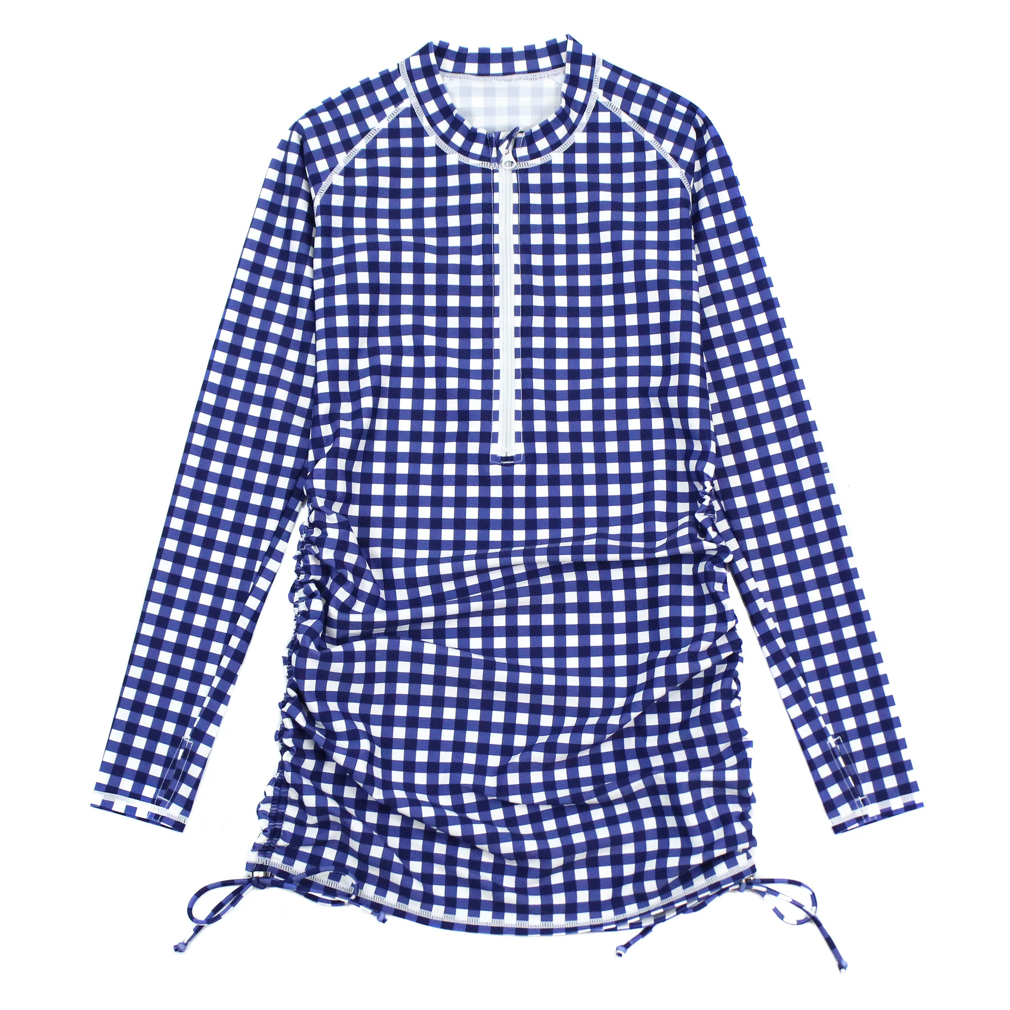 Women's Half Zip Swim Dress Cover Up | "Navy Gingham" | SwimZip