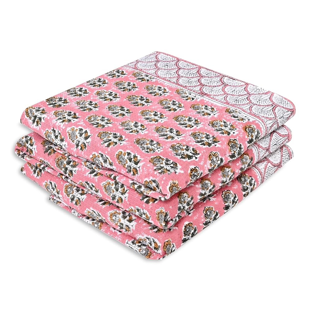 CPC Poppy Pink Hand Block Print Waffle Kitchen Towel Set of 3-16 x 28 Inch Ultra Absorbent Quick ... | Amazon (US)