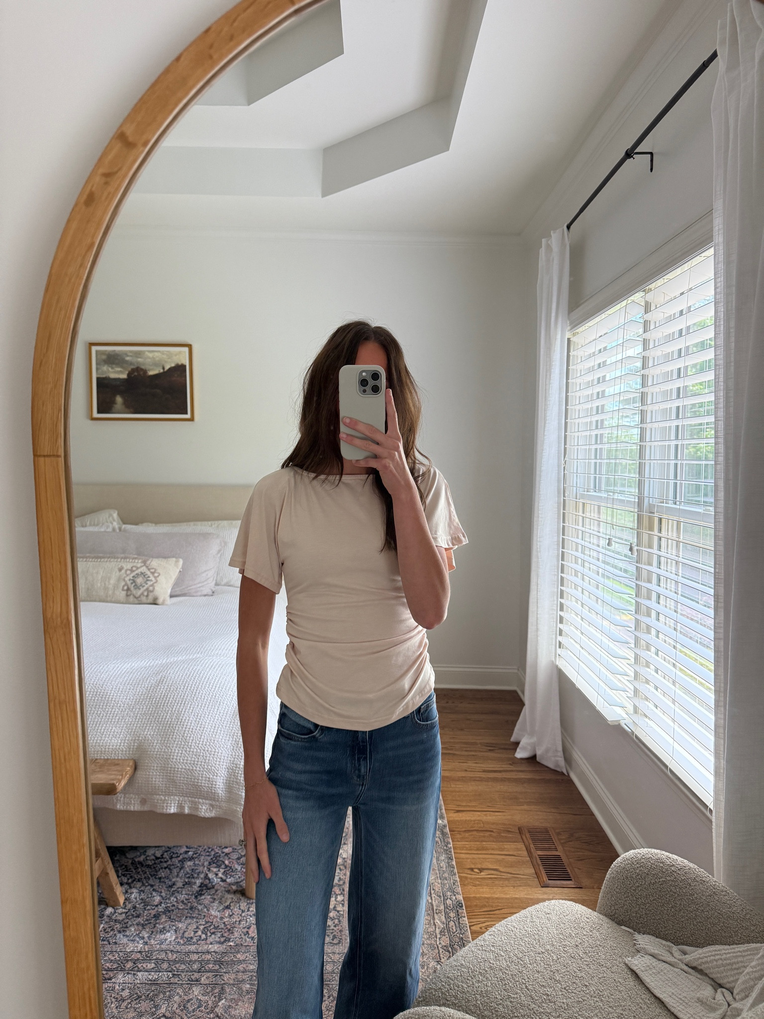 Draped shoulder and @onequince jeans