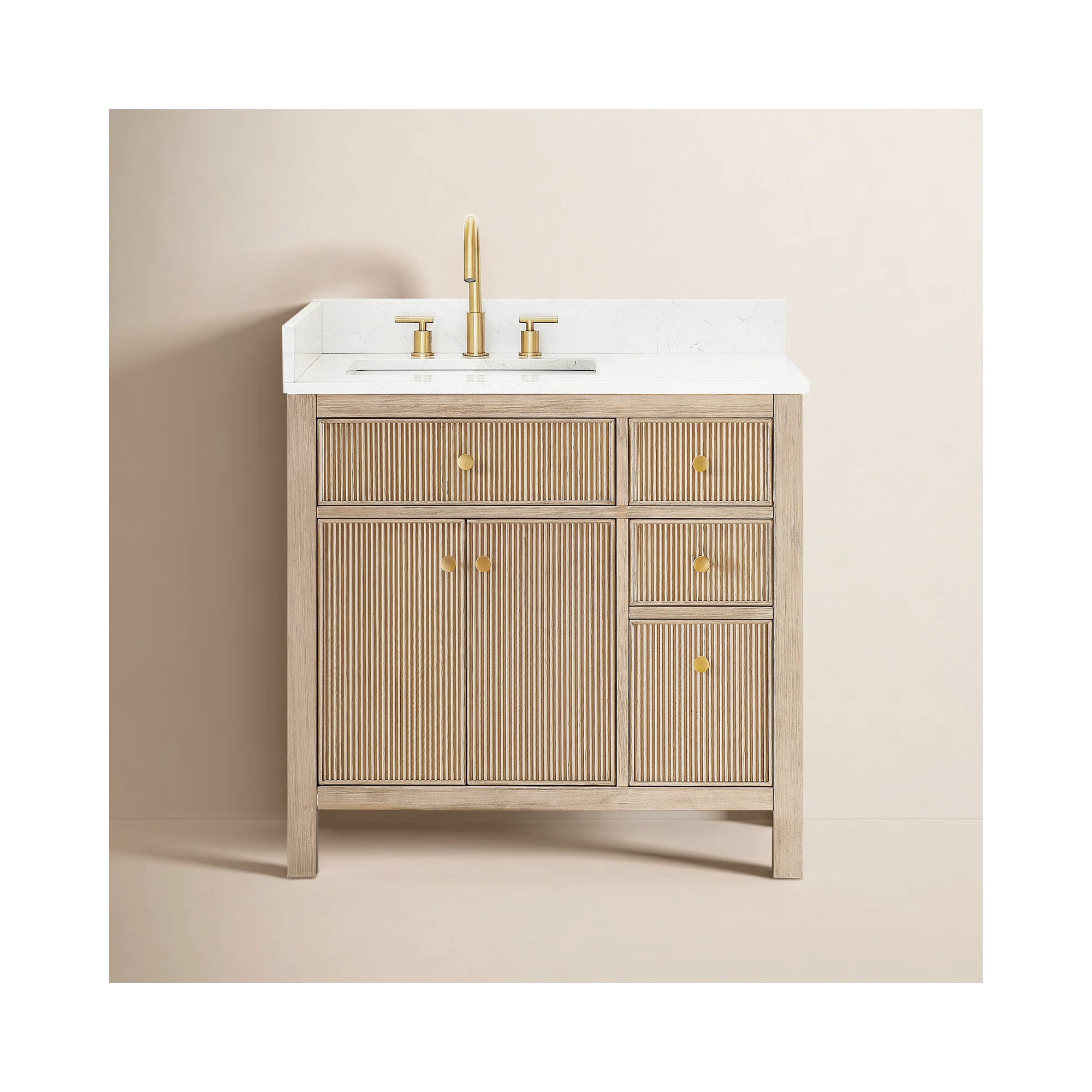 Lala 36" Single Bathroom Vanity with Grain White Engineered Stone Countertop without Mirror | Birch Lane