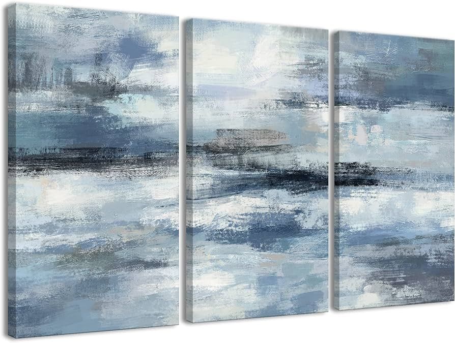 Blue and Grey Wall Art-Abstract Picture 3 Piece Canvas Print Wall Painting Modern Artwork Canvas ... | Amazon (US)