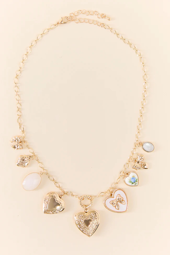 Anabelle Gold Heart Charm Necklace | Pink Lily