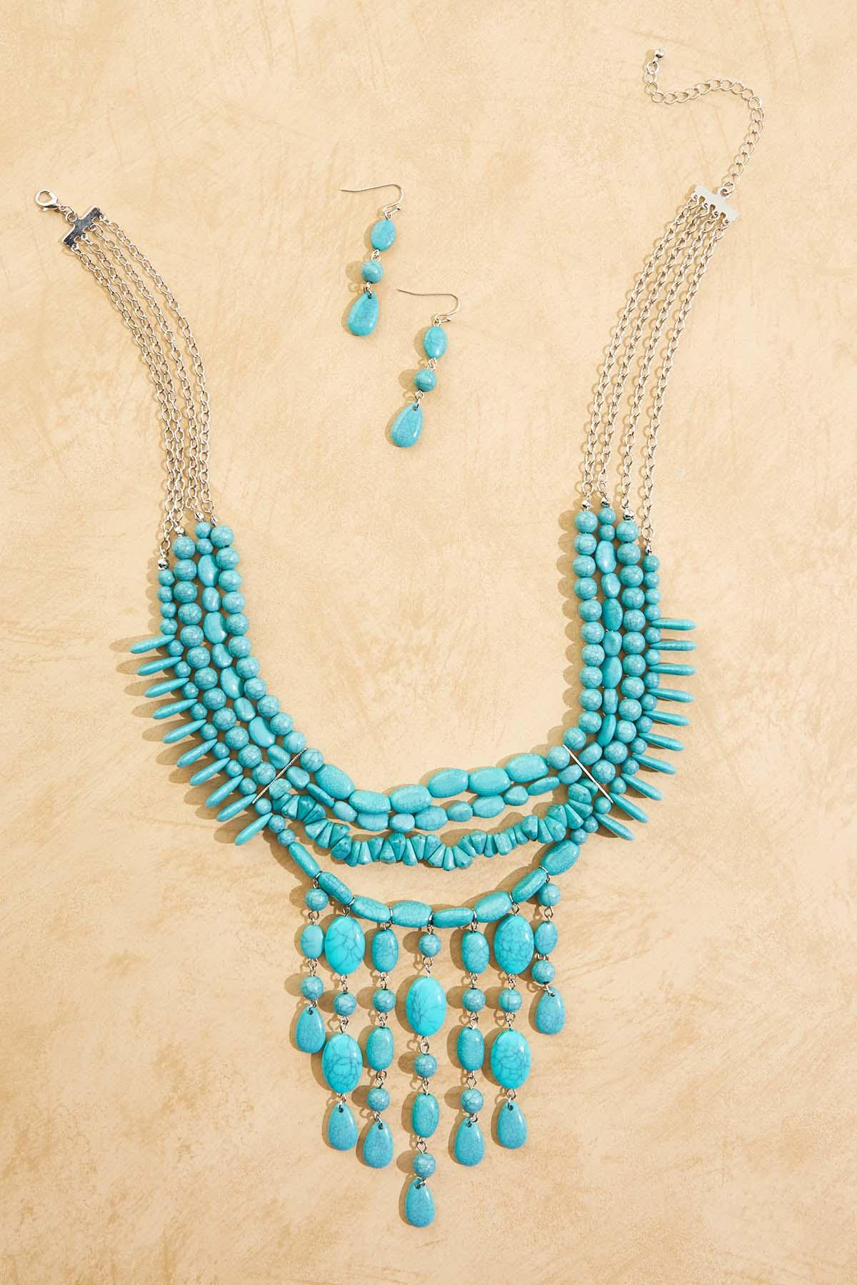 Turquoise Bead Layered Necklace Set | Cato Fashions
