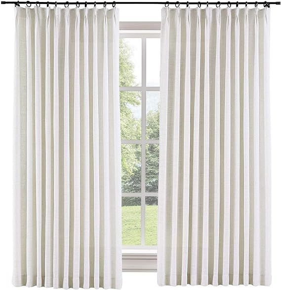 Amazon.com: TWOPAGES 52 W x 84 L inch Pinch Pleat Darkening Drapes Faux Linen Curtains with Black... | Amazon (US)
