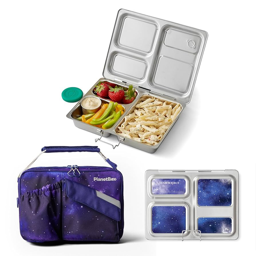 PlanetBox Launch Stainless Steel Bento Box Style Lunch Box Kit for Kids and Teens with 3 Compartm... | Amazon (US)