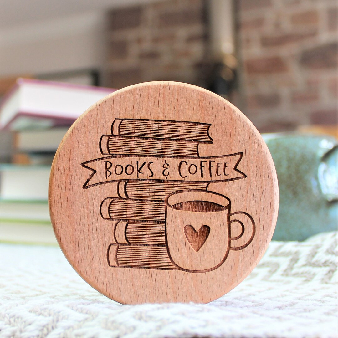 Books and Coffee Coaster - Engraved Tea Lover Gift - Etsy | Etsy (US)