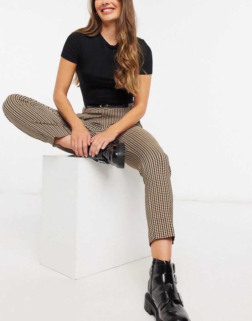 Stradivarius tailored pants in brown plaid | ASOS (Global)