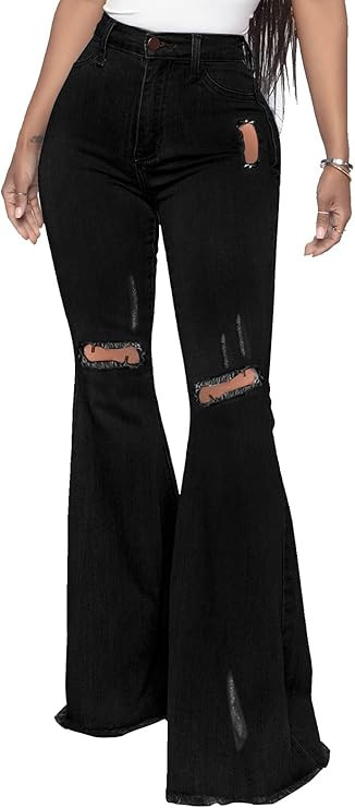 YouSexy Women's Flare Bell Bottom Jeans Destroyed Flare Denim Pants 70s Outfits for Women | Amazon (US)