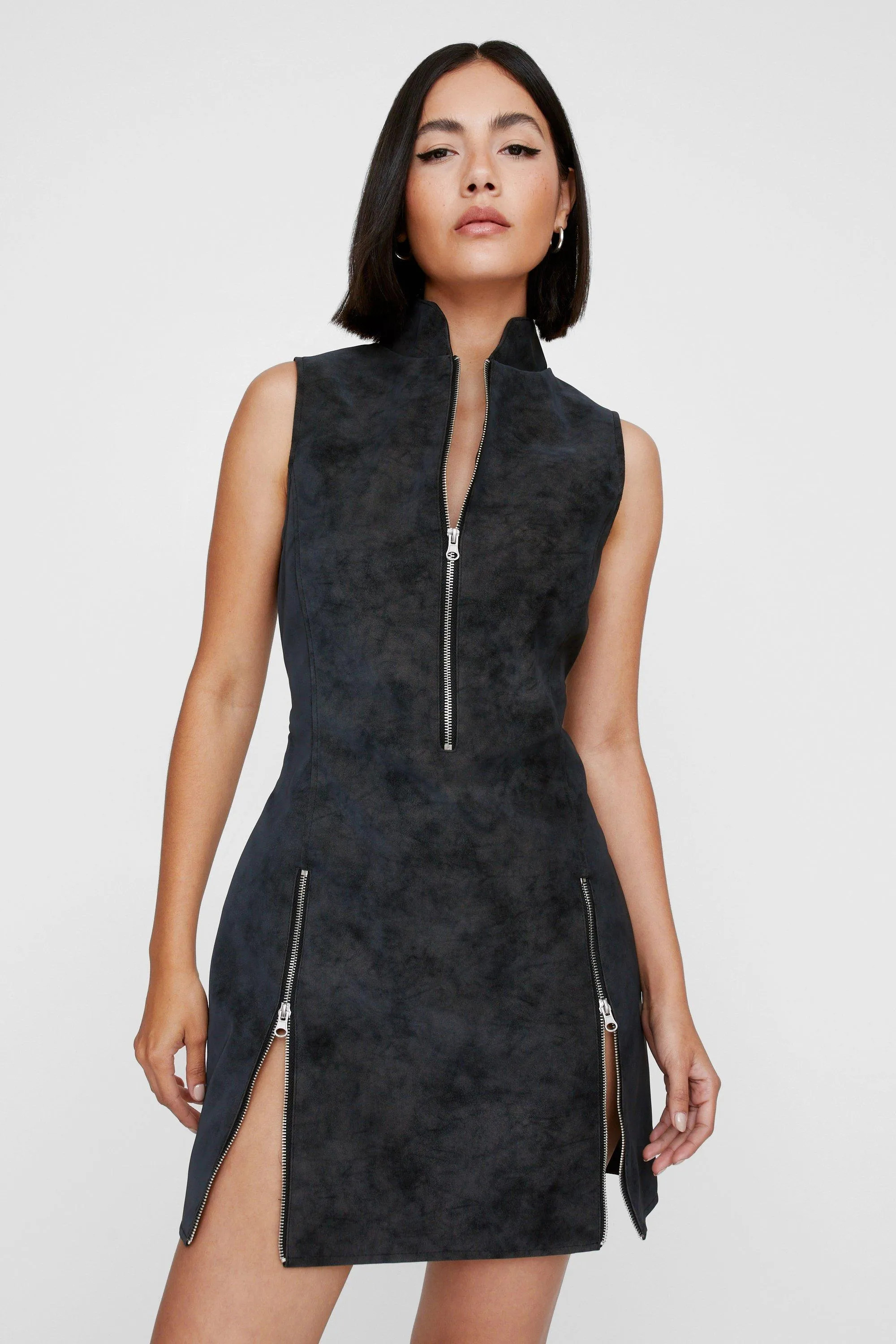 Distressed Faux Leather Mini Dress | Nasty Gal US