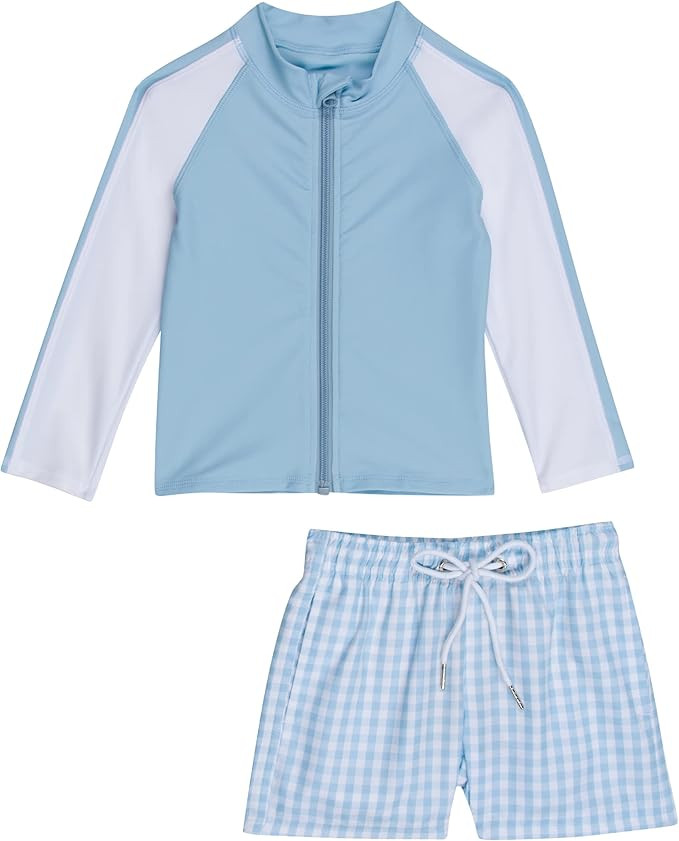 SwimZip Boys' Long Sleeve Rash Guard & Swim Shorts Set - UPF 50+ Sun Protection | Amazon (US)