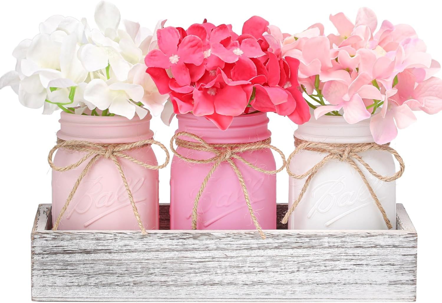 Valentines Day Decor, Valentines Mason Jar Centerpiece for Table with Wood Tray, Pink Painted Dec... | Amazon (US)