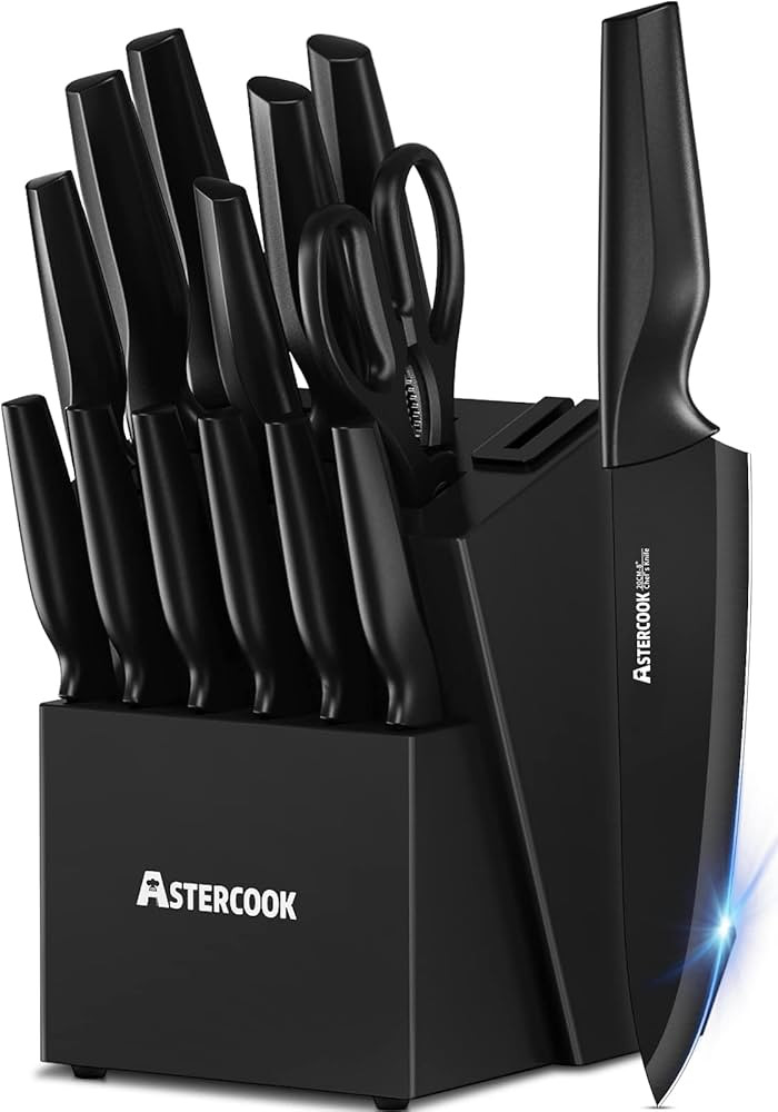 Astercook Knife Set, Kitchen Knife Set with Built-in Sharpener Block, Dishwasher Safe, 15 Pieces Ger | Amazon (US)